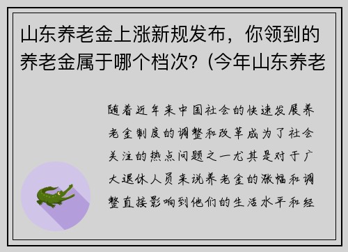 山东养老金上涨新规发布，你领到的养老金属于哪个档次？(今年山东养老金调整新方案出台一览)